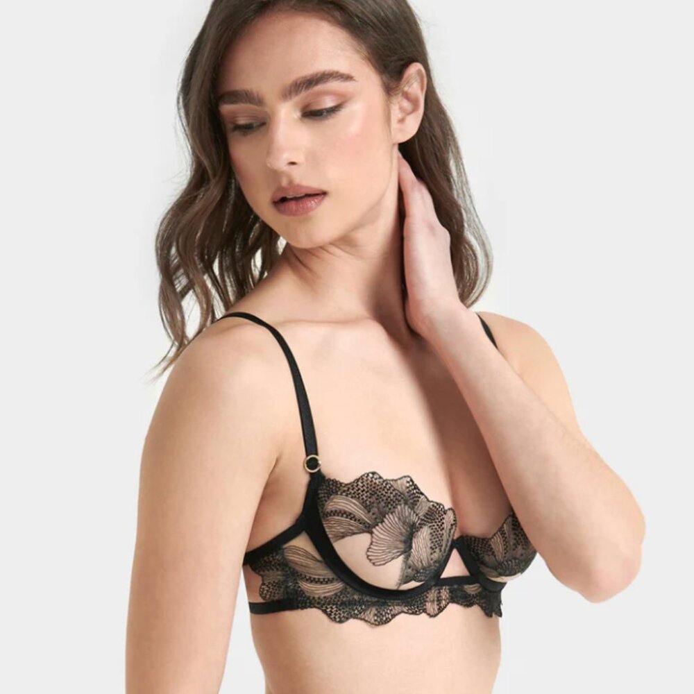 Bluebella Adeline Embroidered Sheer Bra Black 32D